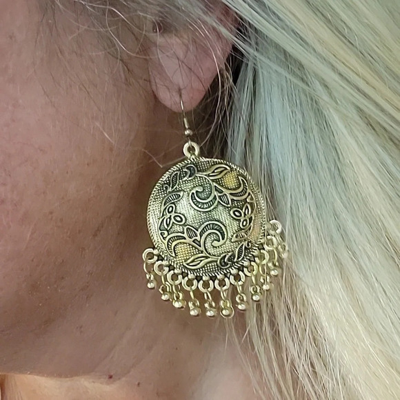 Jhumka Medallion Statement Drop Earrings - Picture 1 of 8